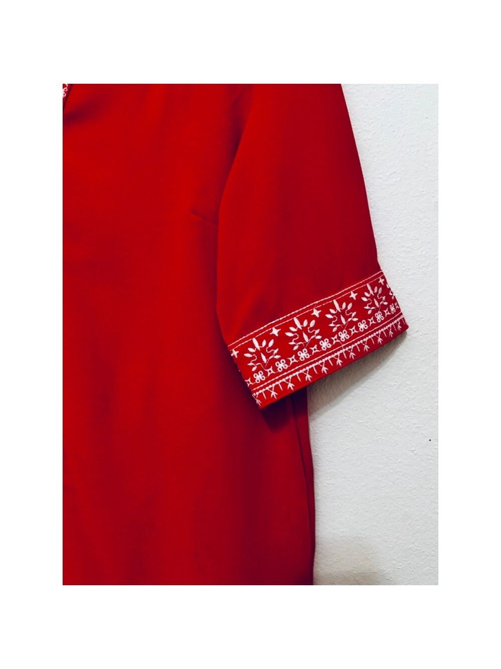 Red Bohemian Embroidered Short Sleeve Tunic Shirt NWOT - Picture 5 of 6